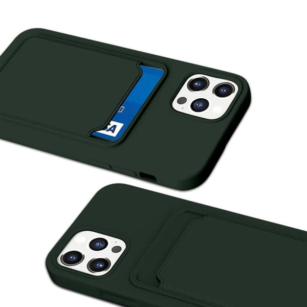 iPhone 12/12 Pro Silikonskal med Korthållare - Militärgrön