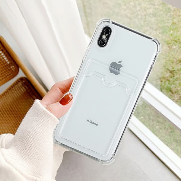 iPhone X/XS Stöttåligt Skal med Korthållare - Transparent