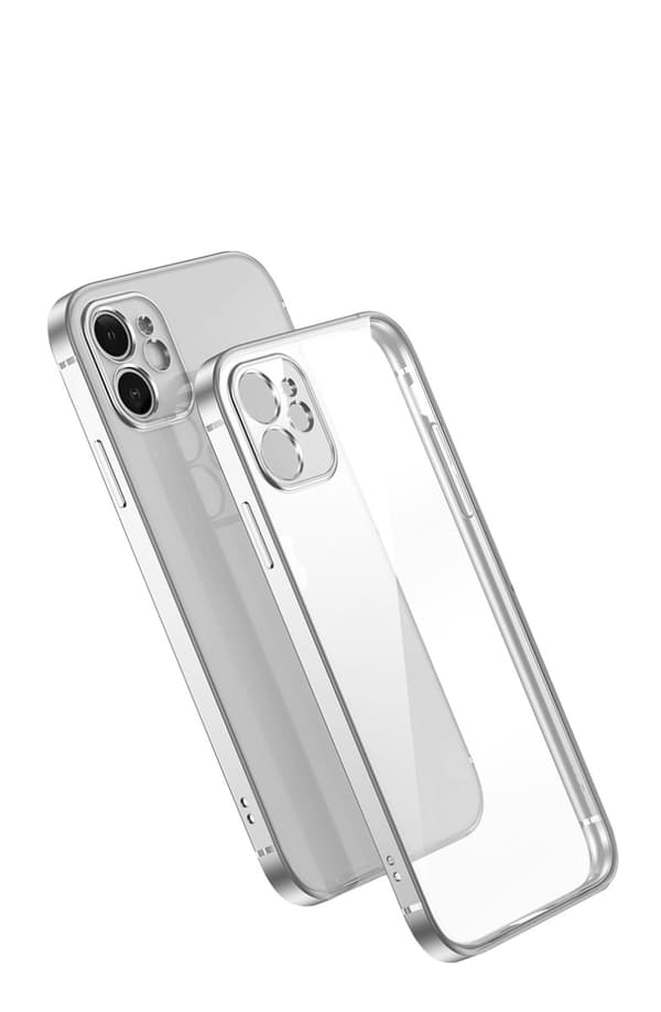 iPhone 12 Mobilskal med Kameraskydd - Silver/transparent
