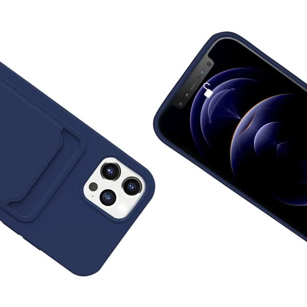 iPhone 12/12 Pro Silikonskal med Korthållare - Blå