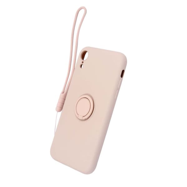 iPhone XR Silikonskal med Ringhållare och Handrem - Rosa