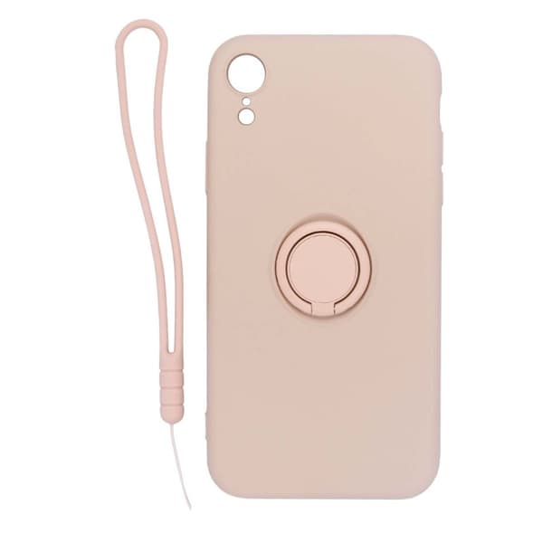 iPhone XR Silikonskal med Ringhållare och Handrem - Rosa