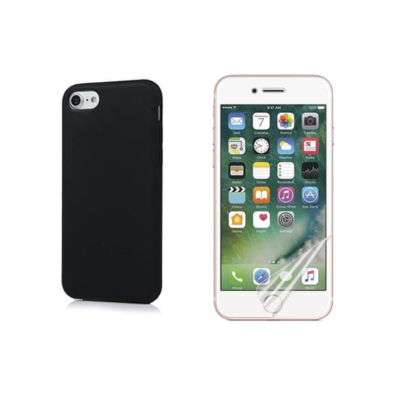 iPhone 7 - Mattbehandlat Silikonskal & Mjukt Skärmskydd