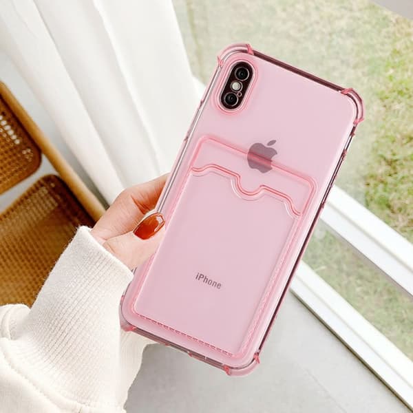 iPhone X/XS Stöttåligt Skal med Korthållare - Rosa