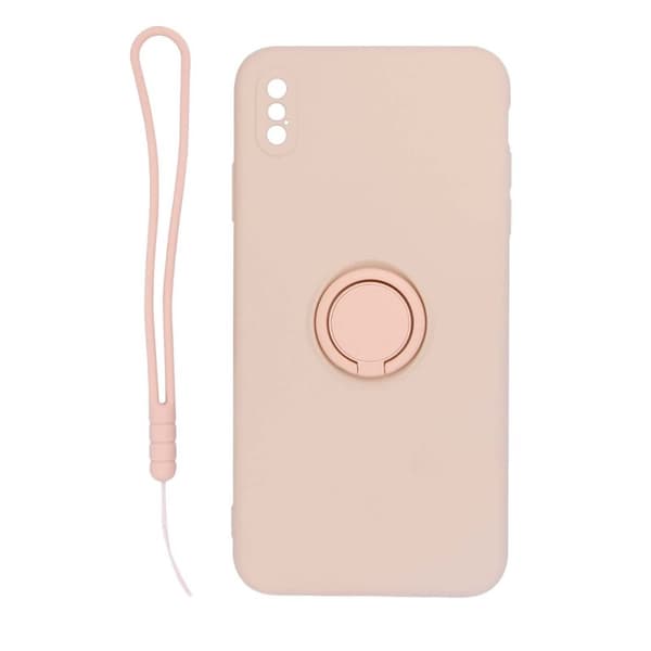 iPhone XS Max Silikonskal med Ringhållare och Handrem - Rosa