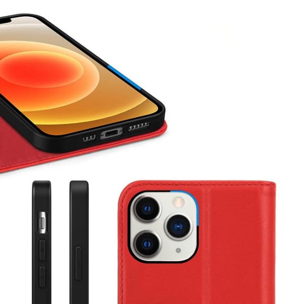 iPhone 11 Pro Plånboksfodral Läder Rvelon - Röd