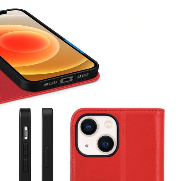 iPhone 13 Mini Plånboksfodral Läder Rvelon - Röd
