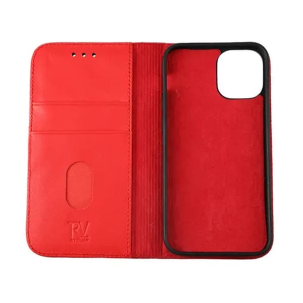 iPhone 12 Mini Plånboksfodral Läder Rvelon - Röd