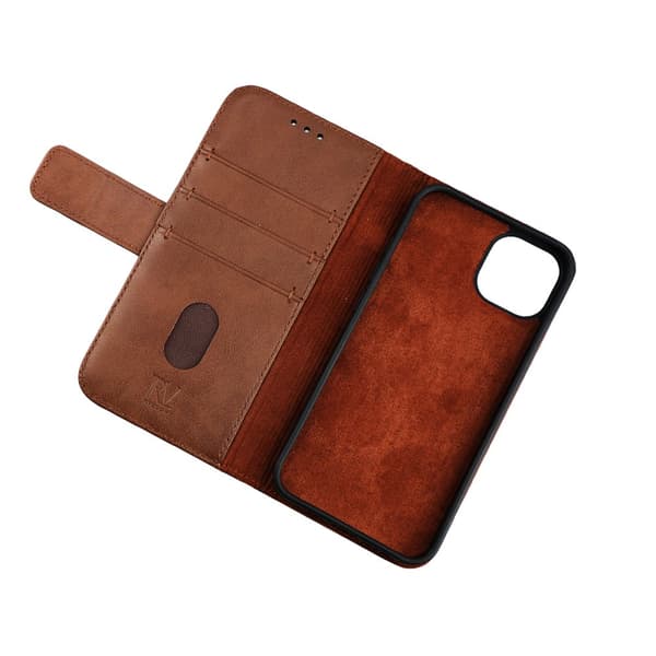iPhone 13 Mini Plånboksfodral Läder Rvelon - Brun