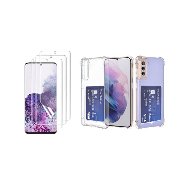 Samsung Galaxy S21 1 Set Skal med Korthållare & Mjukt Skärmskydd