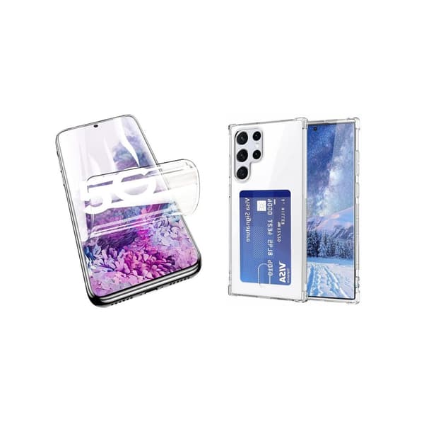 Skal med Korthållare & Hydrogel Skärmskydd Galaxy S22 Ultra