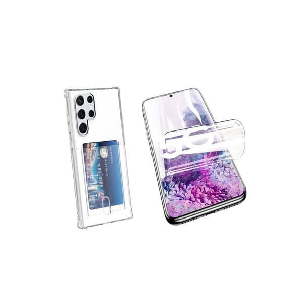 Skal med Korthållare & Hydrogel Skärmskydd Galaxy S22 Ultra