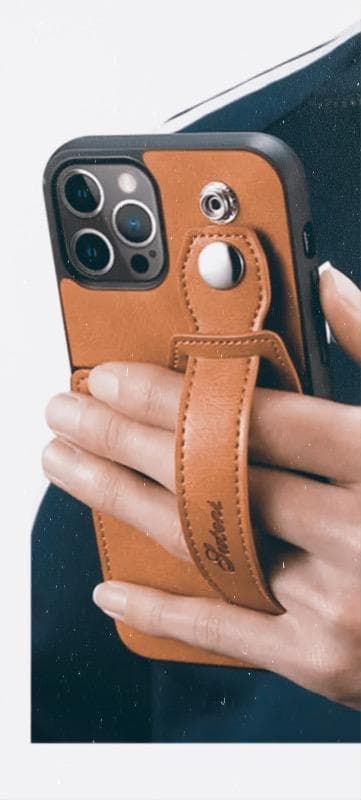 Lommebokveske 'iPhone 14 Pro' i lær med stropp for godt grep