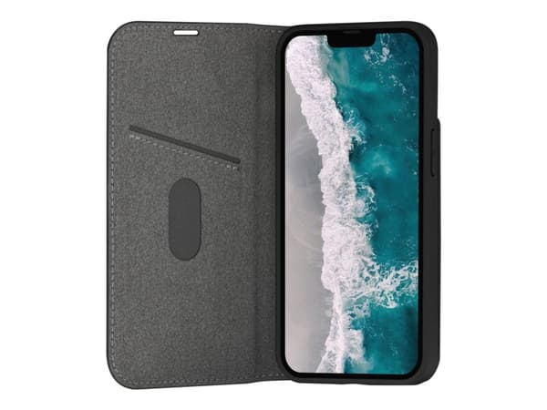 dbramante1928 Oslo - Vikbart fodral för mobiltelefon - 100 % återvunnen plast, återvunnet veganskt läder - svart - för Apple iPhone 14