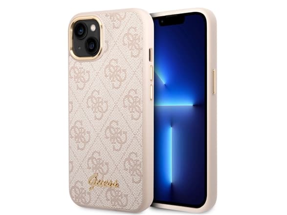 Guess GUHCP14MHG4SHP iPhone 14 Plus/ 15 Plus 6.7" pink hard case 4G Vintage Gold Logo