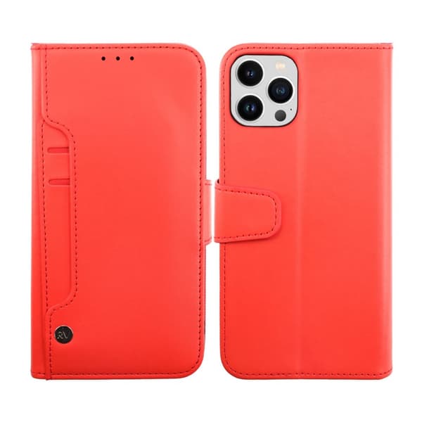 iPhone 14 Pro Max Plånboksfodral Extra Kortfack Rvelon - Röd