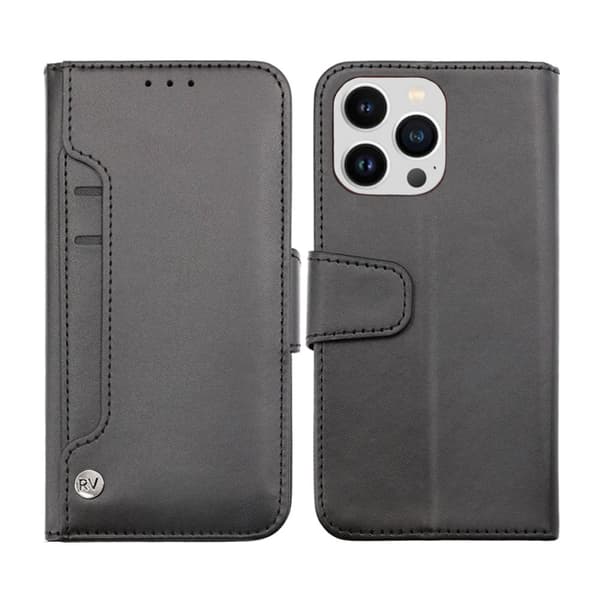 iPhone 14 Pro Plånboksfodral Extra Kortfack Rvelon - Svart