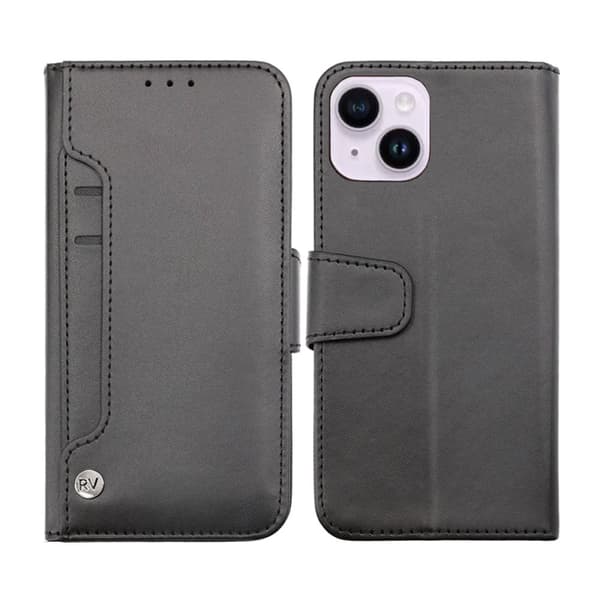 iPhone 14 Plus Plånboksfodral Extra Kortfack Rvelon - Svart