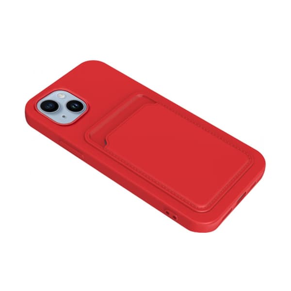 iPhone 14 Silikonskal med Korthållare - Röd