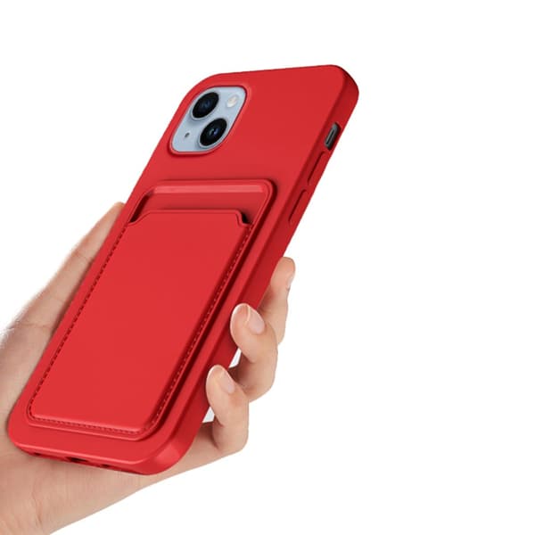 iPhone 14 Silikonskal med Korthållare - Röd