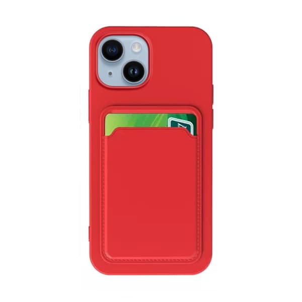 iPhone 14 Silikonskal med Korthållare - Röd