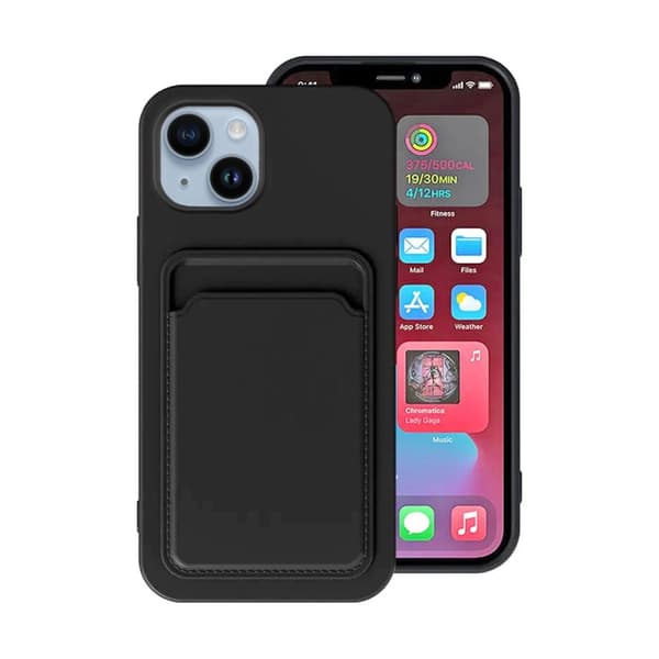 iPhone 14 Silikonskal med Korthållare - Svart