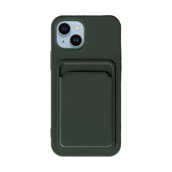 iPhone 14 Silikonskal med Korthållare - Militärgrön