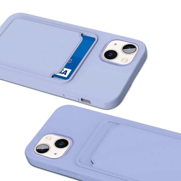 iPhone 14 Silikonskal med Korthållare - Lila