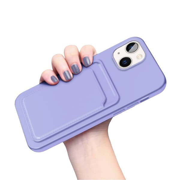 iPhone 14 Silikonskal med Korthållare - Lila