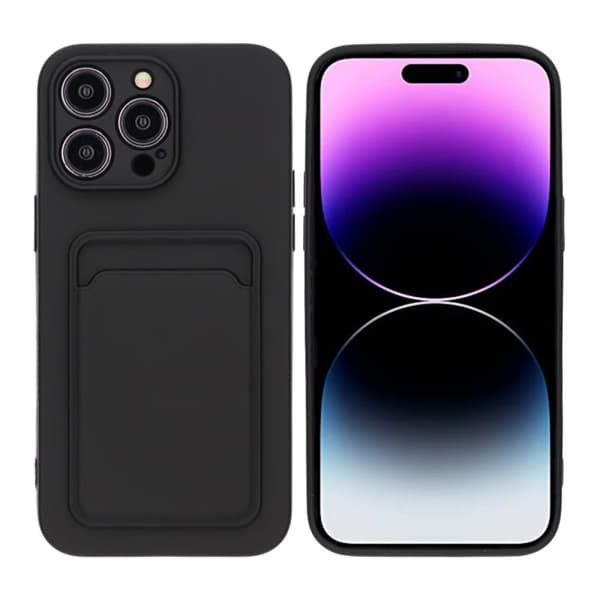 iPhone 14 Pro Max Silikonskal med Korthållare - Svart