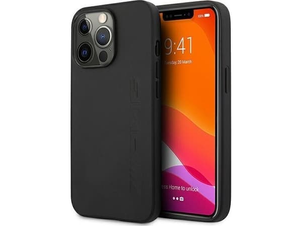 Mercedes Benz AMG AMHCP14XDOLBK iPhone 14 Pro Max 6.7 Svart / svart hardt deksel skinn Hot stemplet
