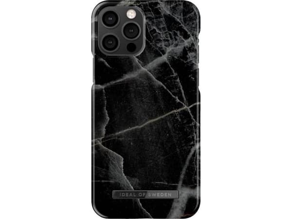 IDEAL OF SWEDEN Printed - Baksidedeksel for mobiltelefon - plastikk - svart tordenmarmor - for Apple iPhone 12, 12 Pro