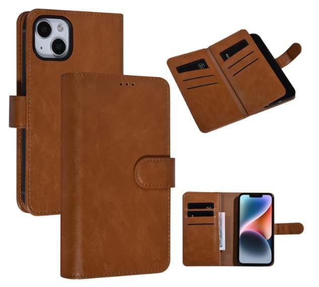 UNIQ Fodral iPhone 14 + (iPhone 14 plus) Multi Wallet 9 Kortfack Cognac