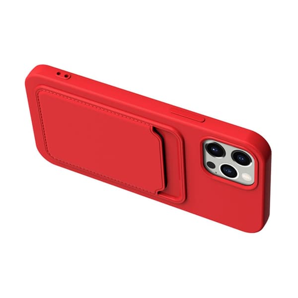 iPhone 14 Pro Silikonskal med Korthållare - Röd