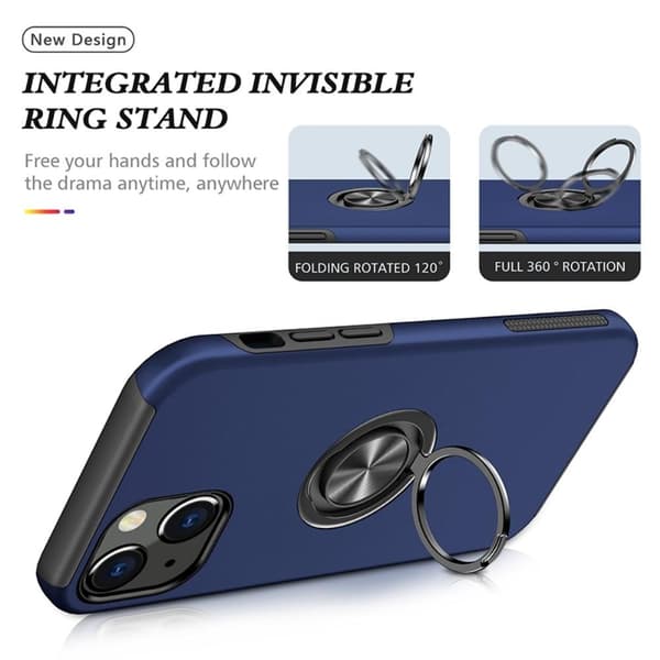 iPhone 14 Hybrid skal med Finger Ring - Blå