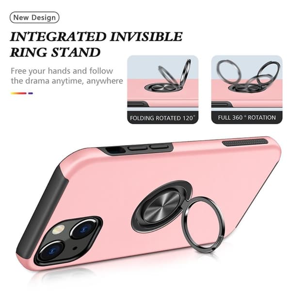 iPhone 14 Hybrid skal med Finger Ring - Rosa