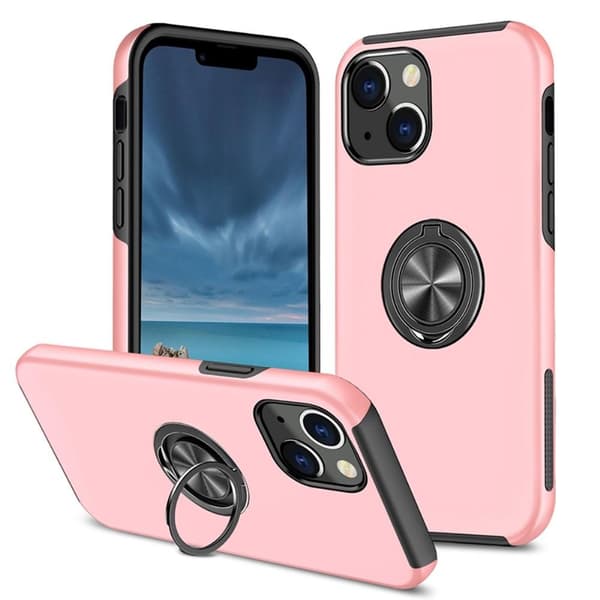 iPhone 14 Hybrid skal med Finger Ring - Rosa