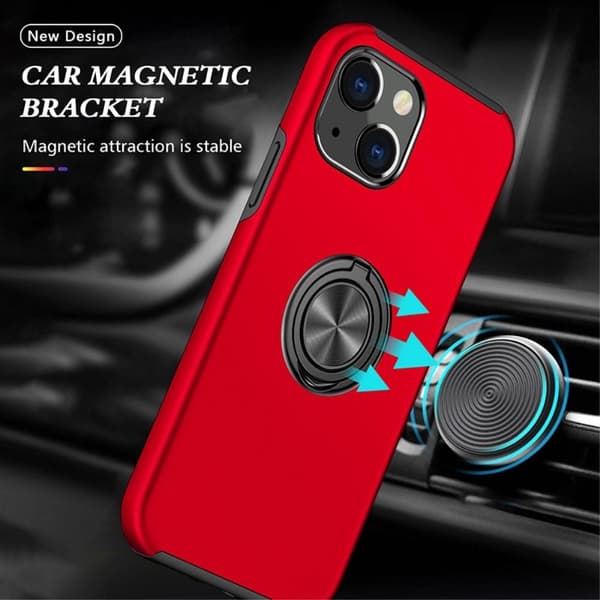 iPhone 14 Finger Ring Kickstand Hybrid Case - Red