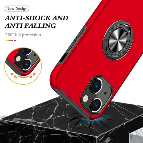 iPhone 14 Finger Ring Kickstand Hybrid Case - Red