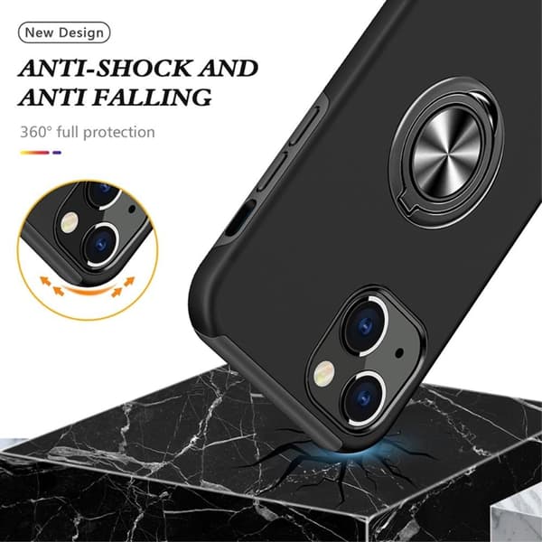 iPhone 14 Fingerring Kickstand Hybrid Taske - Sort