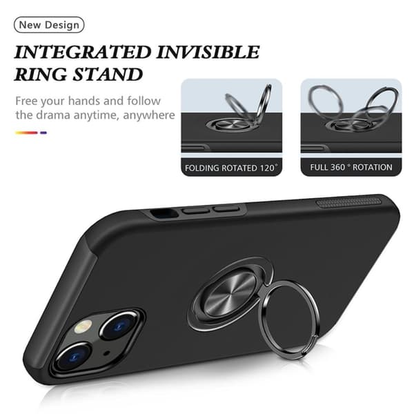 iPhone 14 Fingerring Kickstand Hybrid Taske - Sort