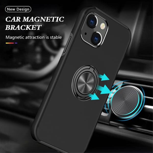 iPhone 14 Fingerring Kickstand Hybrid Taske - Sort