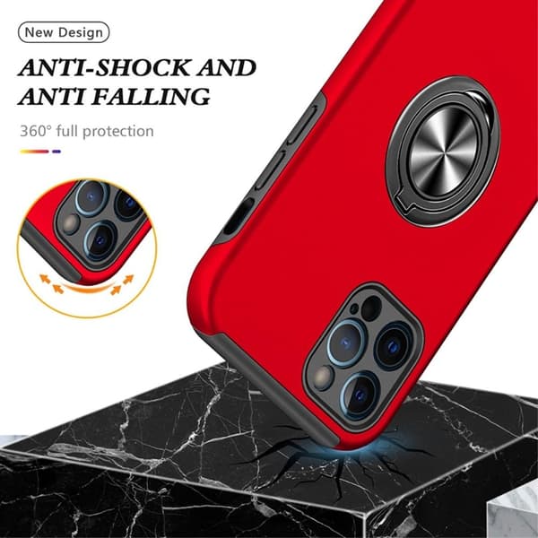 iPhone 14 Pro Fingerring Kickstand Hybrid Taske - Rød