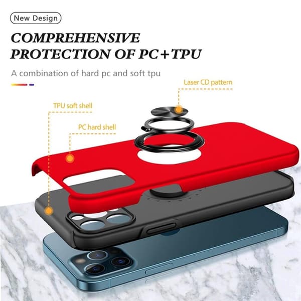 iPhone 14 Pro Fingerring Kickstand Hybrid Taske - Rød