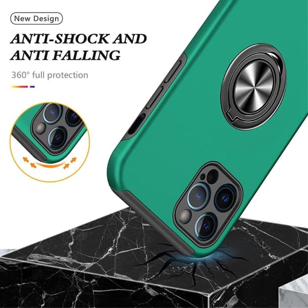 iPhone 14 Pro Fingerring Kickstand Hybrid Taske - Grøn