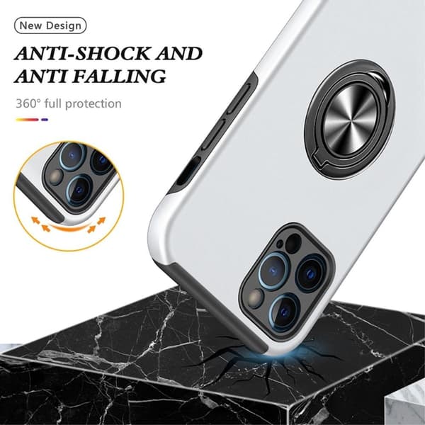 iPhone 14 Pro Max Hybrid skal med Finger Ring - Silver