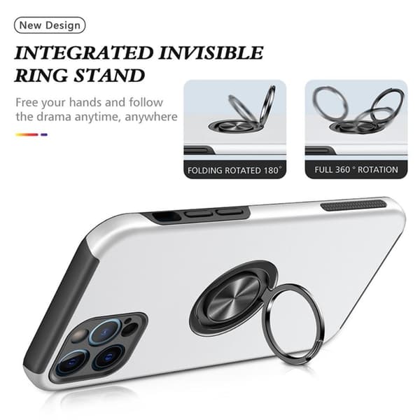 iPhone 14 Pro Max Hybrid skal med Finger Ring - Silver