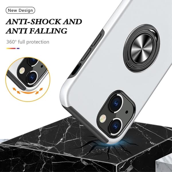 iPhone 14 Plus Fingerring Kickstand Hybrid Taske - Sølv