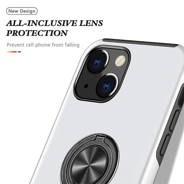 iPhone 14 Plus Fingerring Kickstand Hybrid Taske - Sølv