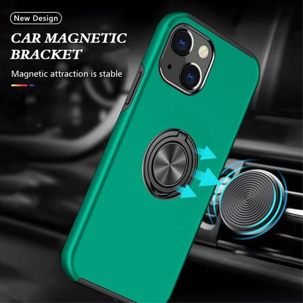 iPhone 14 Plus Fingerring Kickstand Hybrid Taske - Grøn